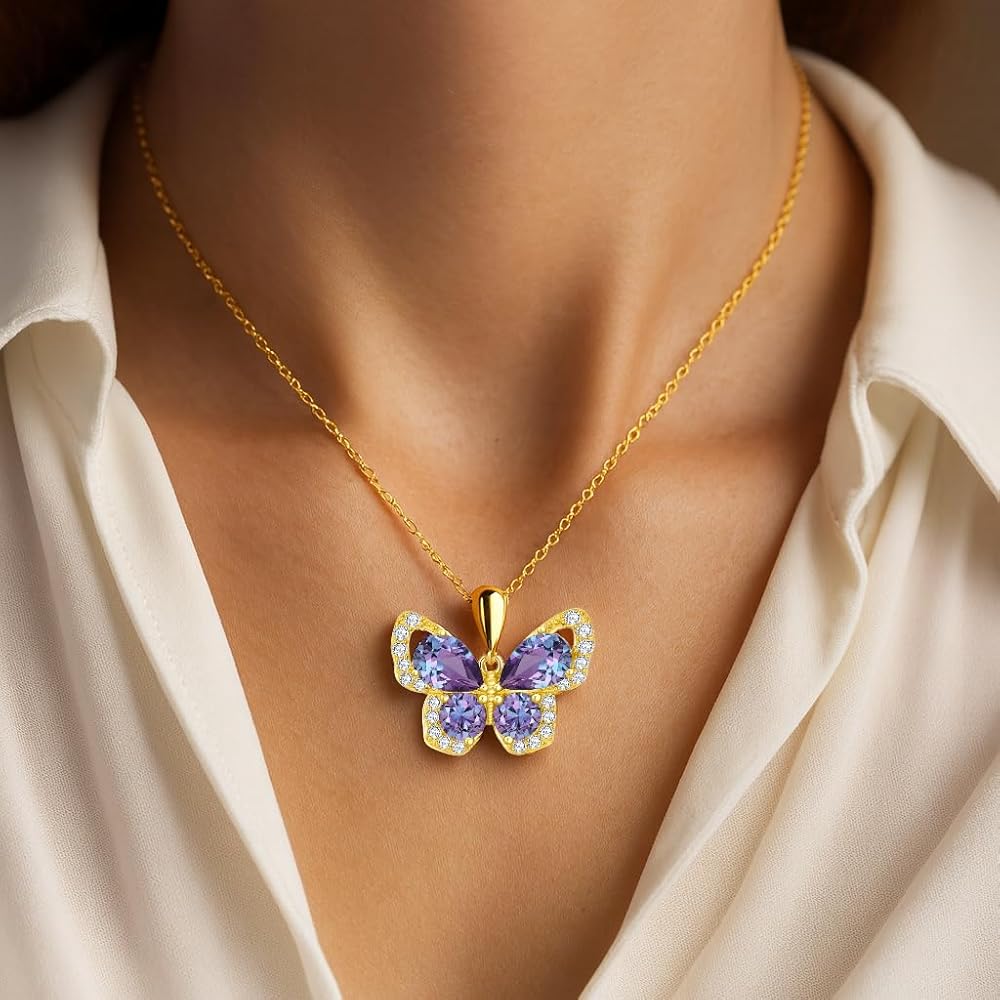 アクセサリー Vintage GIVENCHY Butterfly Necklace Gold 10k & 14k Solid Gold Butterfly Pendant Necklace Classic